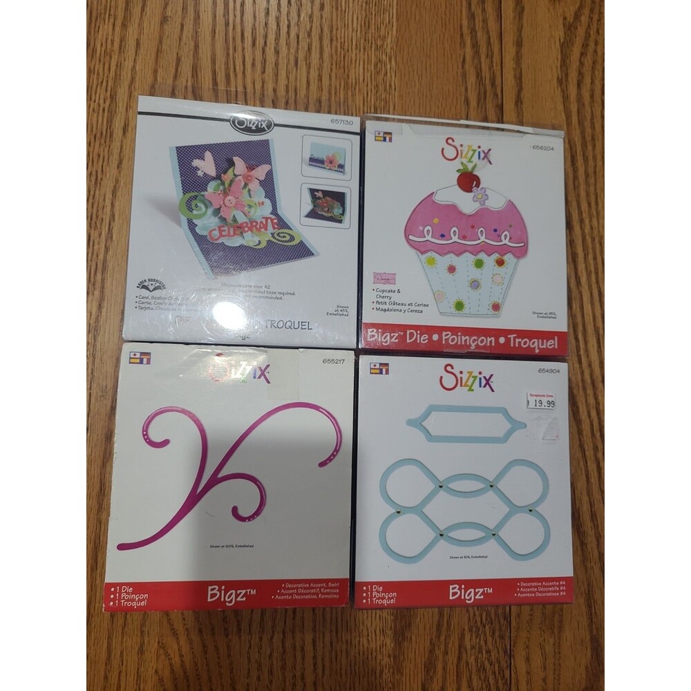 Sizzix Bigz Lot of 4 Black Cutting Dies Cupcake, Decorative Accents, Swirl & Mor